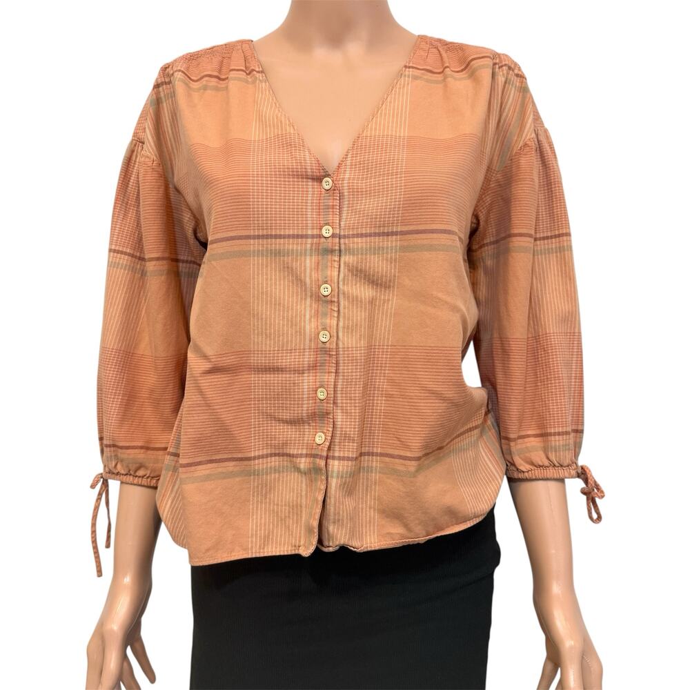 Madewell XXS Morningview tie sleeve button front v neck blouse top TB 2789
